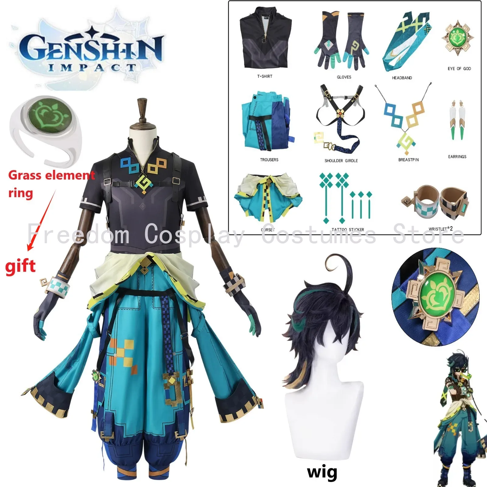 Game Genshin Impact Kinich Cos - Anime Cosplay Wig incelemesi ve fiyatı